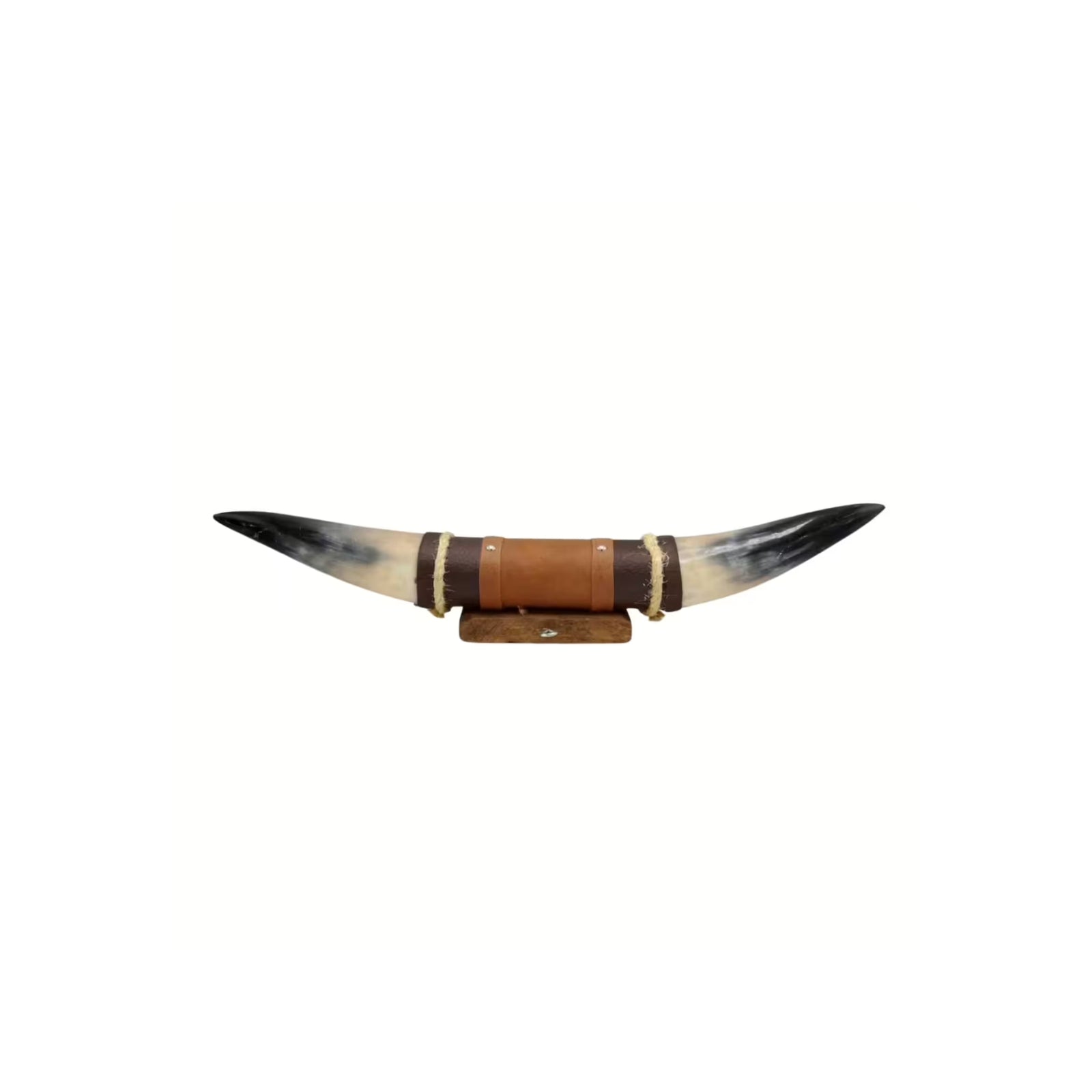 Bull Horn Wall Decor Model 7 - Natural Horn Unique Piece with Leather-Wood Mount