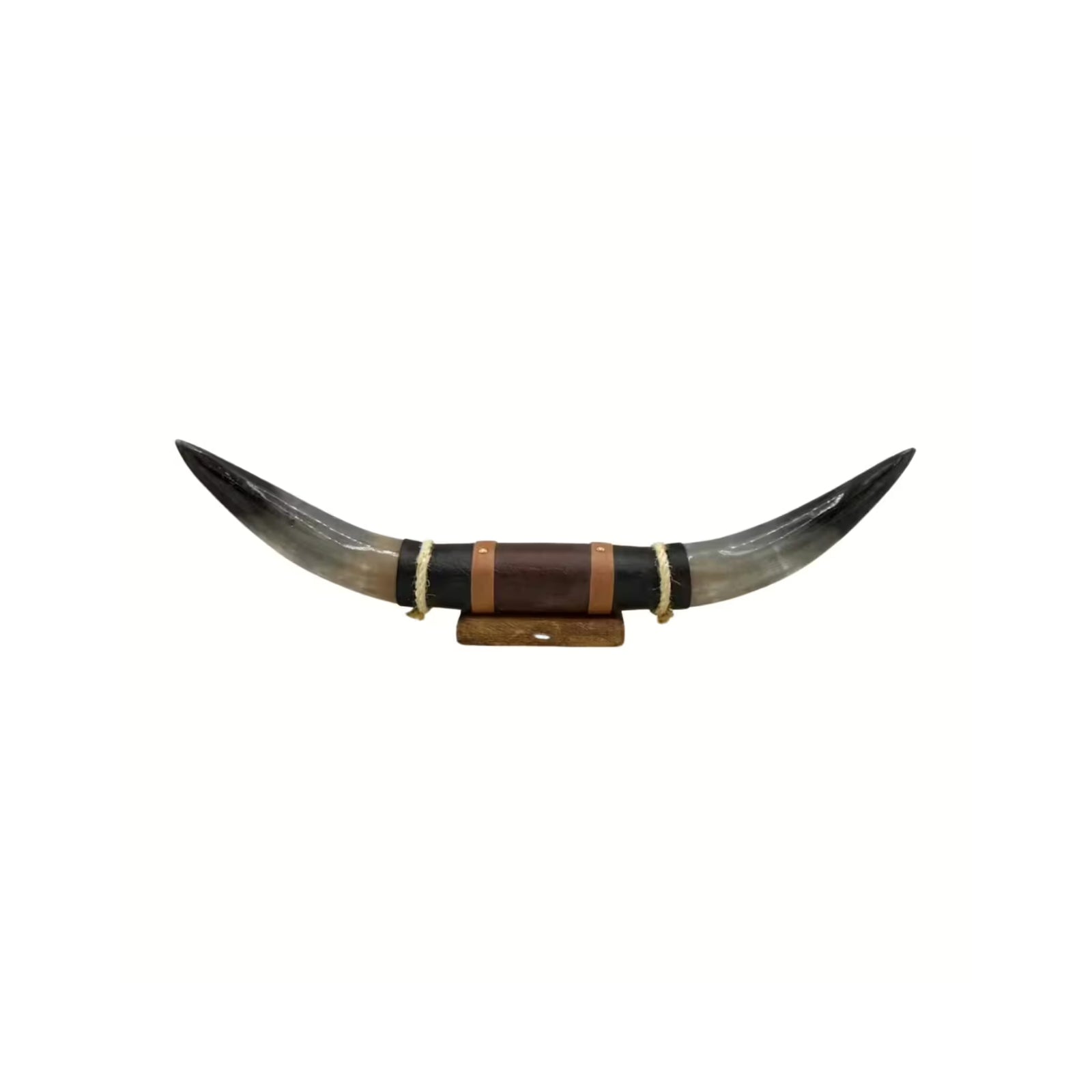 Bull Horn Wall Decor Model 8 - Natural Horn Unique Piece with Leather-Wood Mount