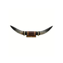 Bull Horn Wall Decor Model 8 - Natural Horn Unique Piece with Leather-Wood Mount