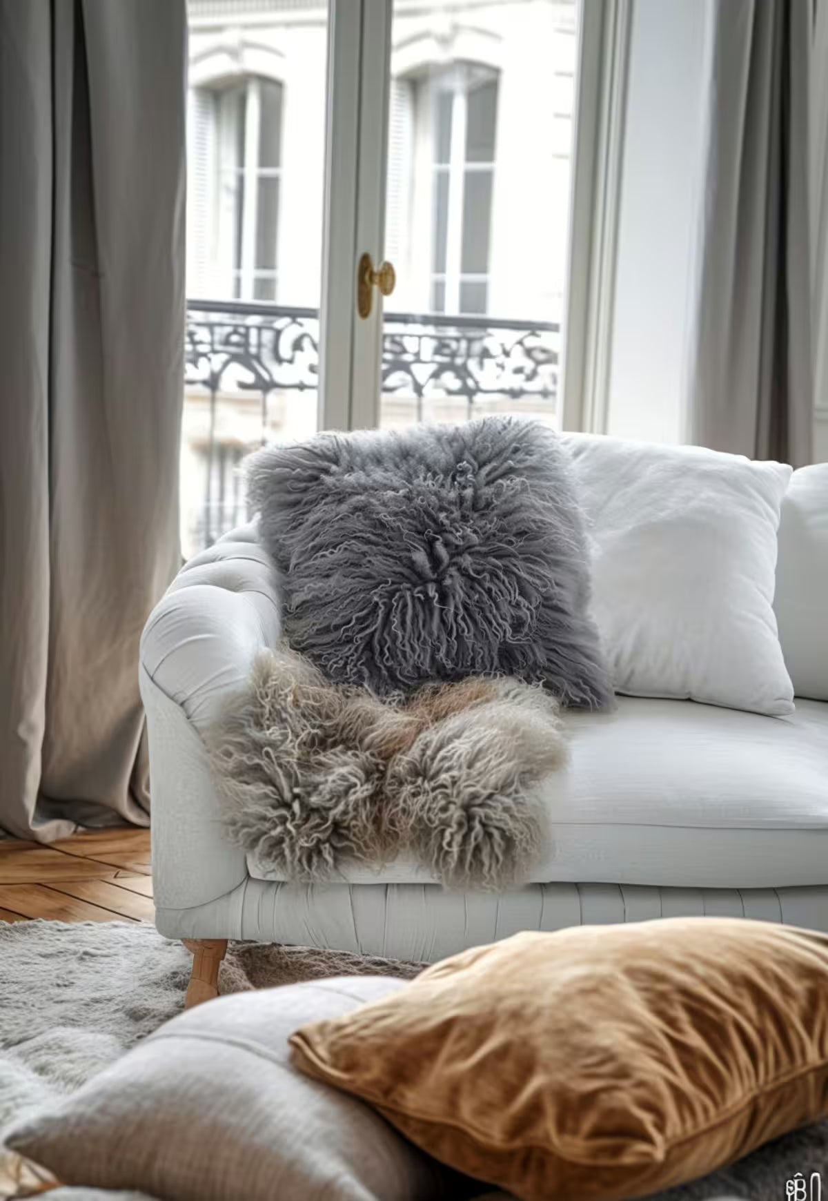 Lambskin Cushion Tibet Grey with Filling