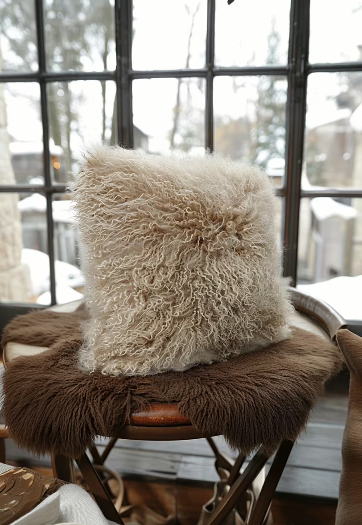 Tibetan Lambskin Cushion Beige with Insert