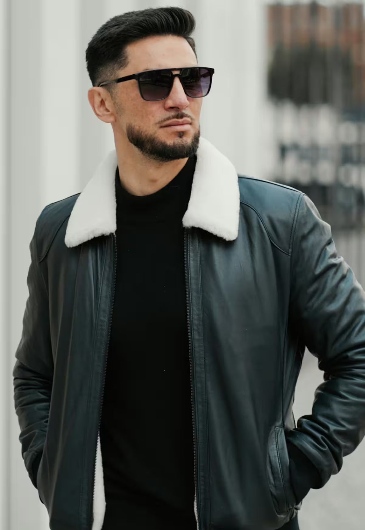 Luxus-Lammfelljacke Damian | Dunkelblau – Pilotenstil & Merino-Lammfell