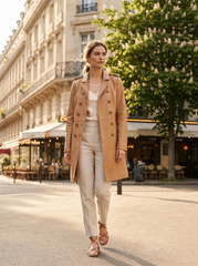 Women's Leather Trench Coat Camel Brown