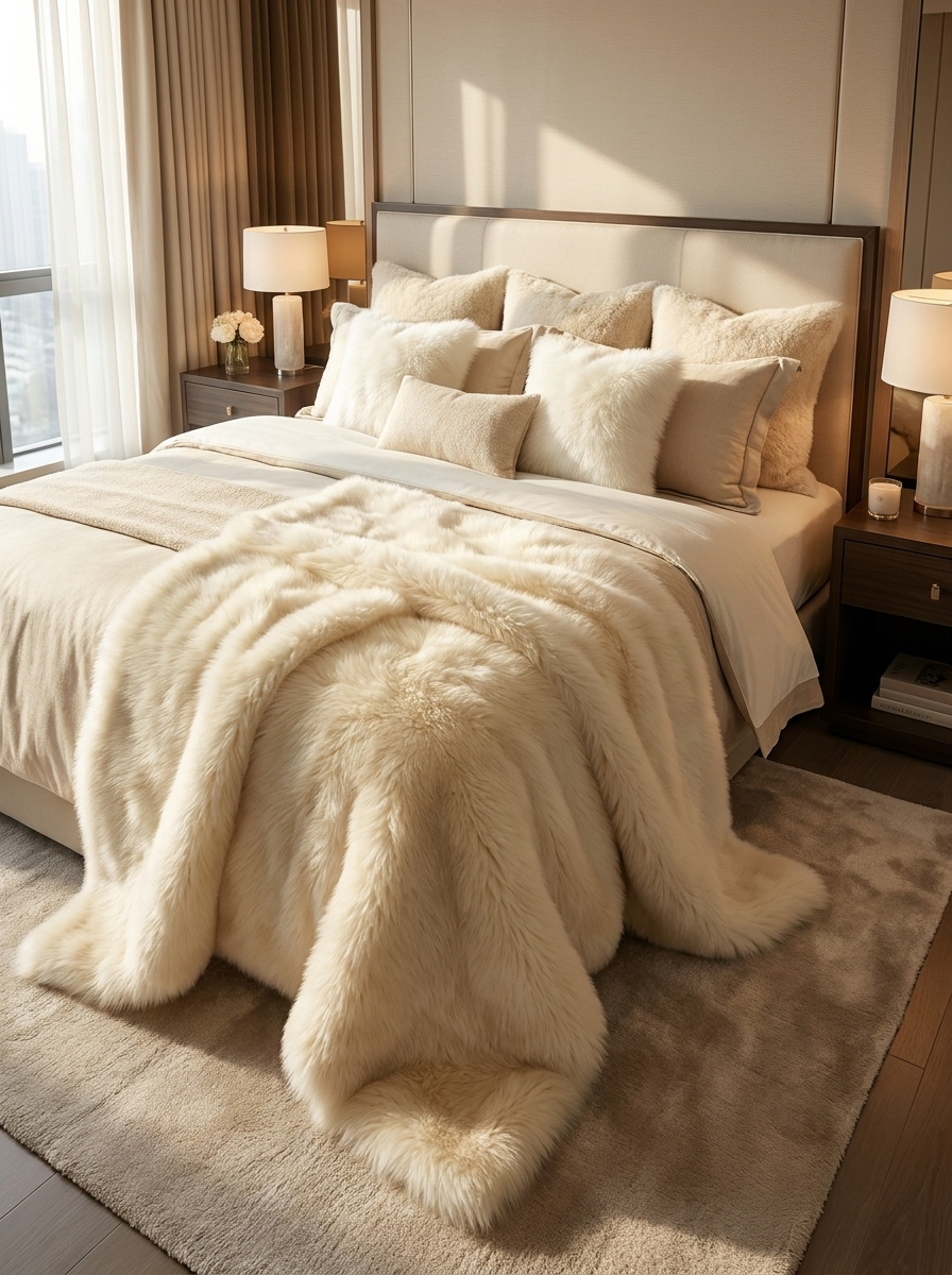 Lambskin Blanket in Champagne / Natural White