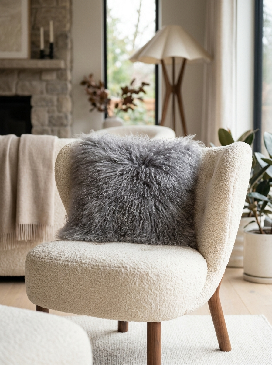 Lambskin Cushion Tibet Grey with Filling