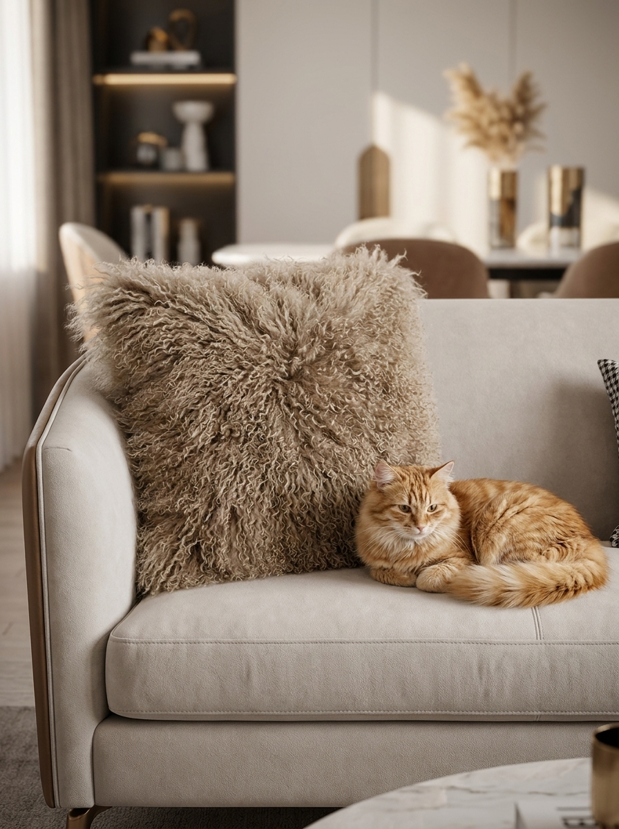 Tibetan Lambskin Cushion Cappuccino