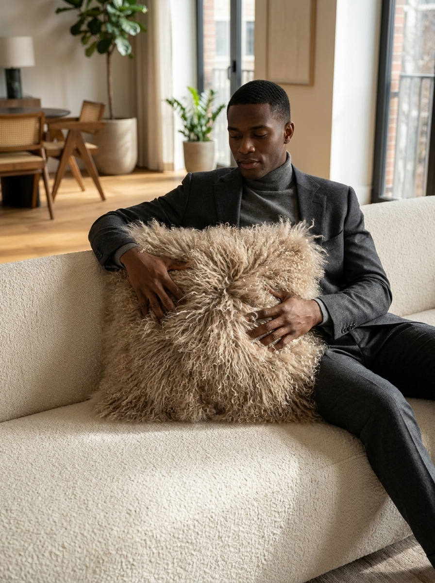Tibetan Lambskin Cushion Cappuccino