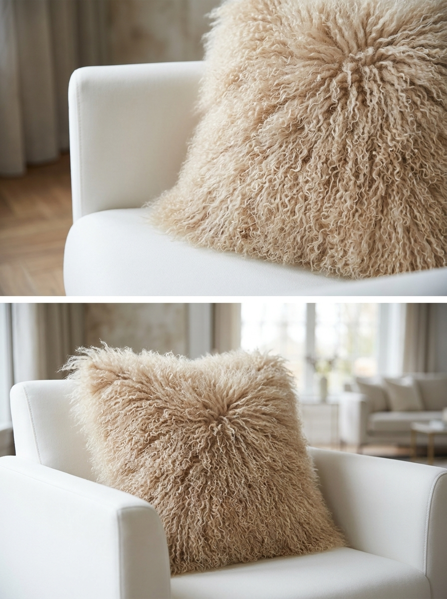 Tibetan Lambskin Cushion Beige with Insert