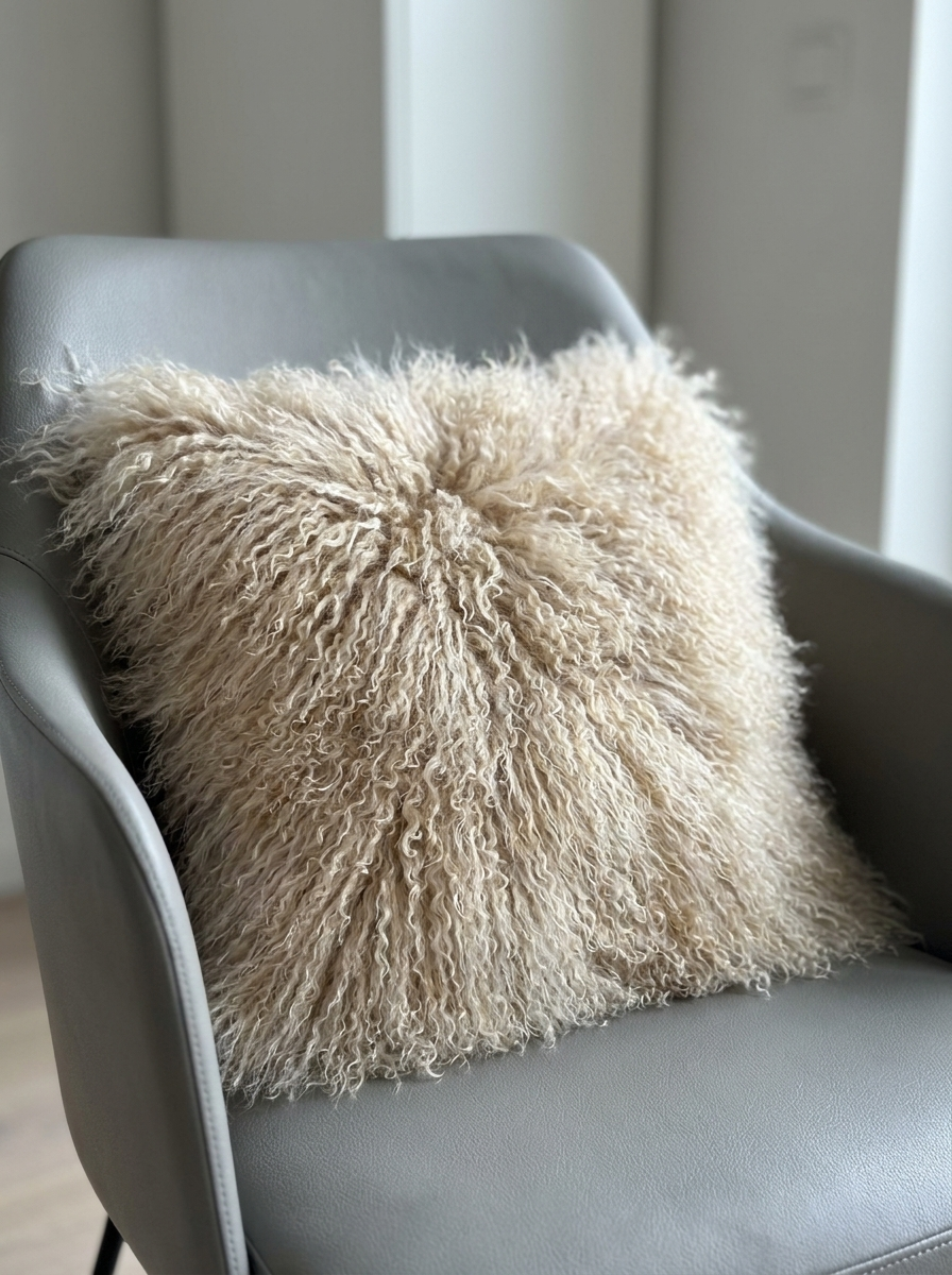 Tibetan Lambskin Cushion Beige with Insert