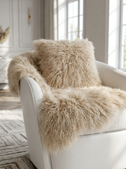 Tibetan Lambskin Cushion Beige with Insert
