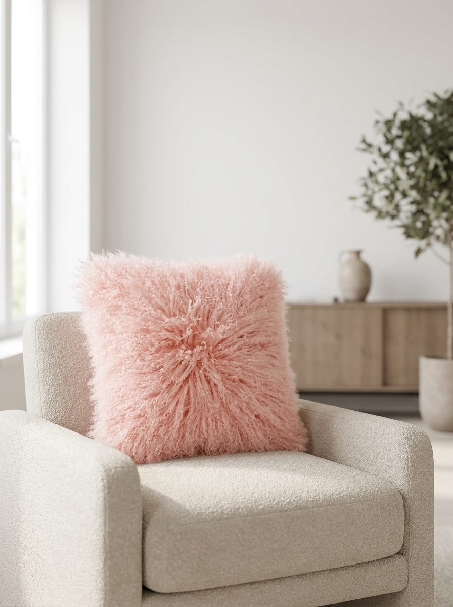 Tibetan Lambskin Cushion Pink with Filling