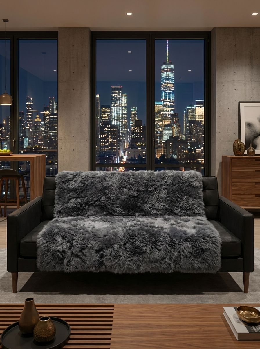 Toscana Lambskin Blanket – Dark Grey 185 x 155 cm