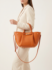 Luxury Ladies Handbag Genuine Leather Cognac Gold Edition