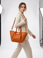 Luxury Ladies Handbag Genuine Leather Cognac Gold Edition