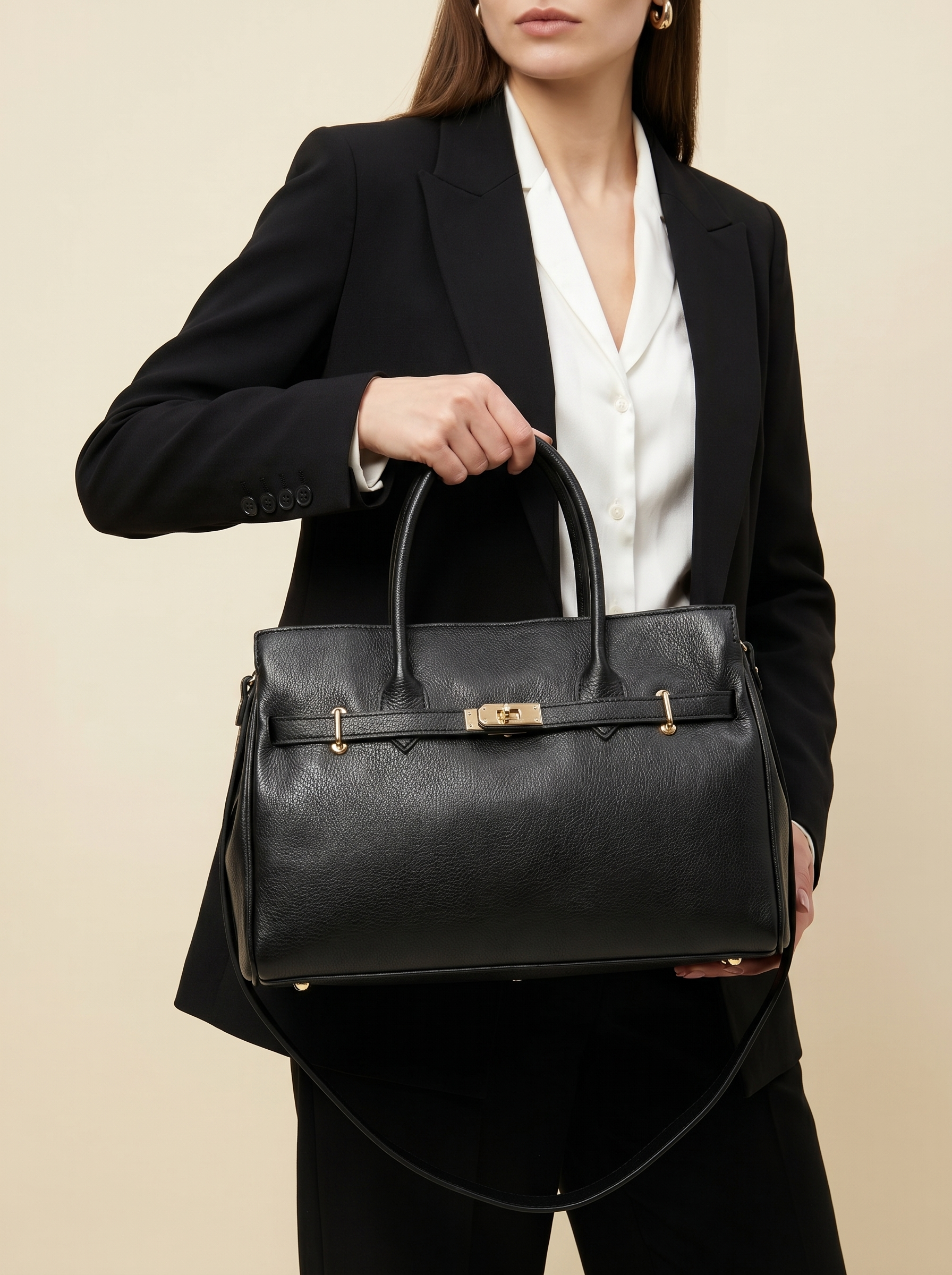 Women's Handbag Genuine Leather Black – Timeless Business Design