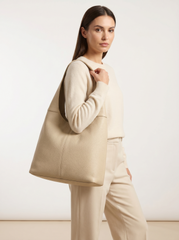 Minimalist Hobo Bag Genuine Leather Cream Beige – Shoulder Bag