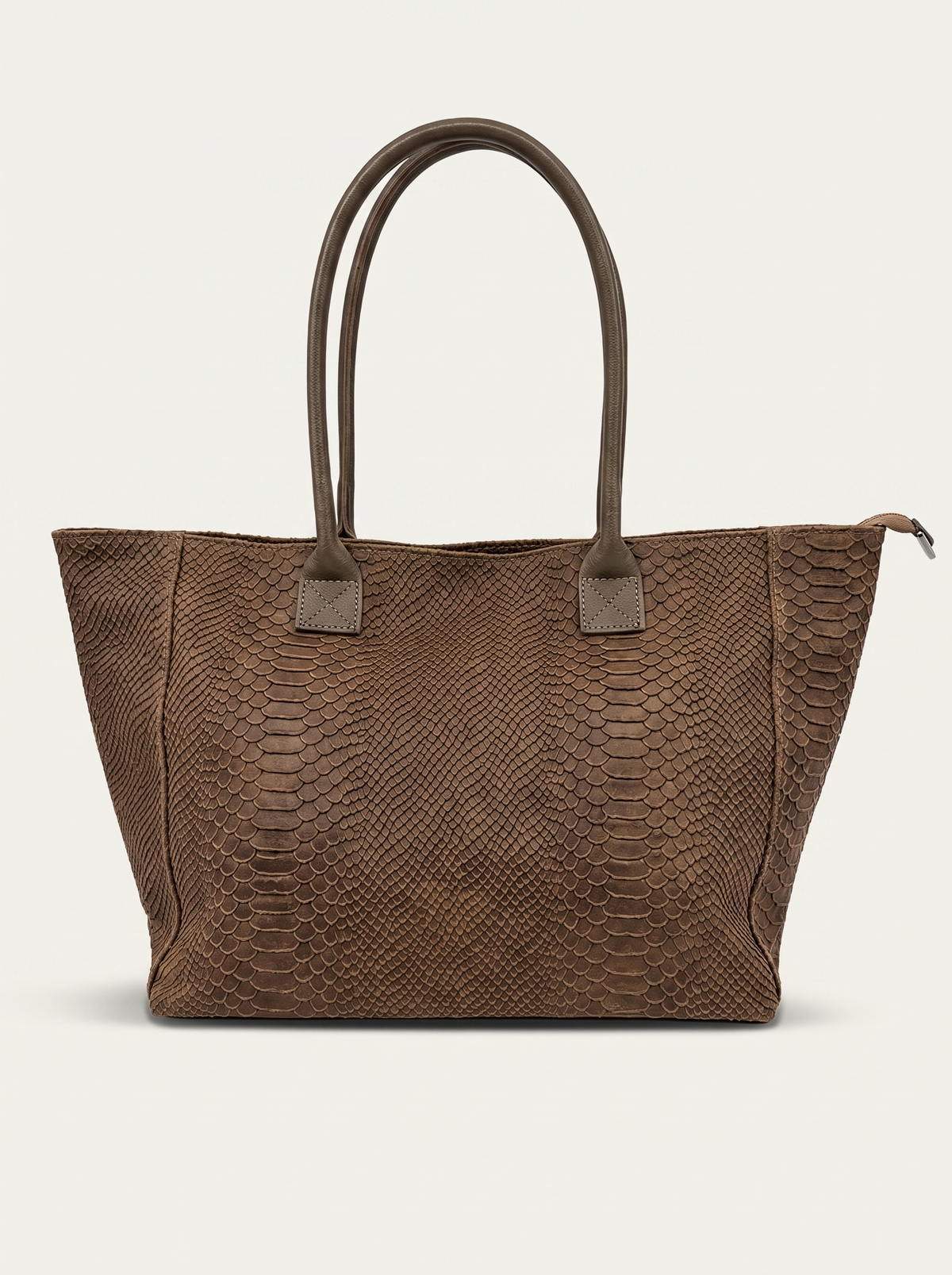 Women's Suede Shopper with Croc Embossing - Brown