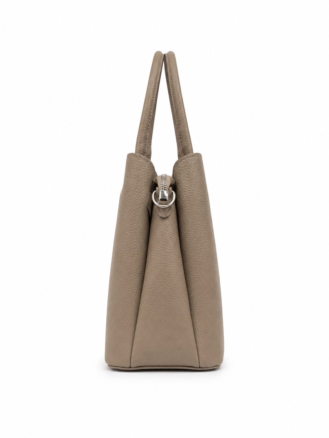 Elegant Genuine Leather Handbag Taupe with Shoulder Strap