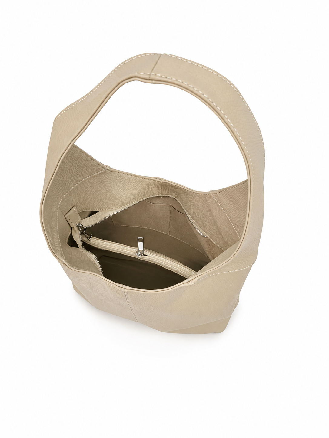 Minimalist Hobo Bag Genuine Leather Cream Beige – Shoulder Bag