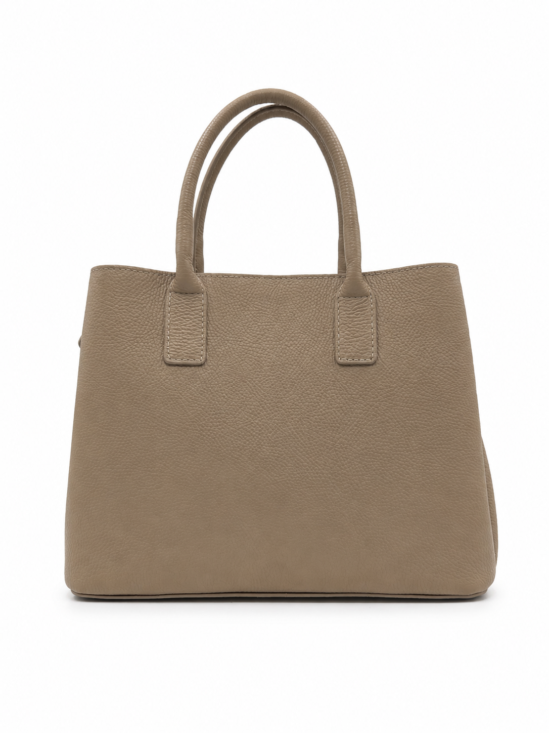 Elegant Genuine Leather Handbag Taupe with Shoulder Strap