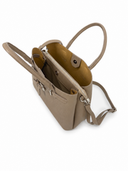 Elegant Genuine Leather Handbag Taupe with Shoulder Strap