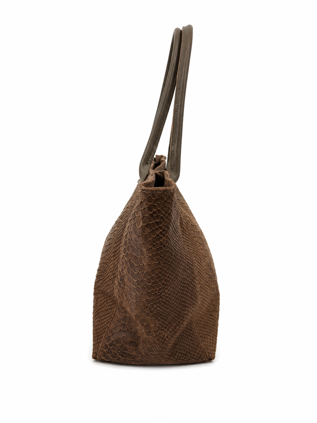 Women's Suede Shopper with Croc Embossing - Brown