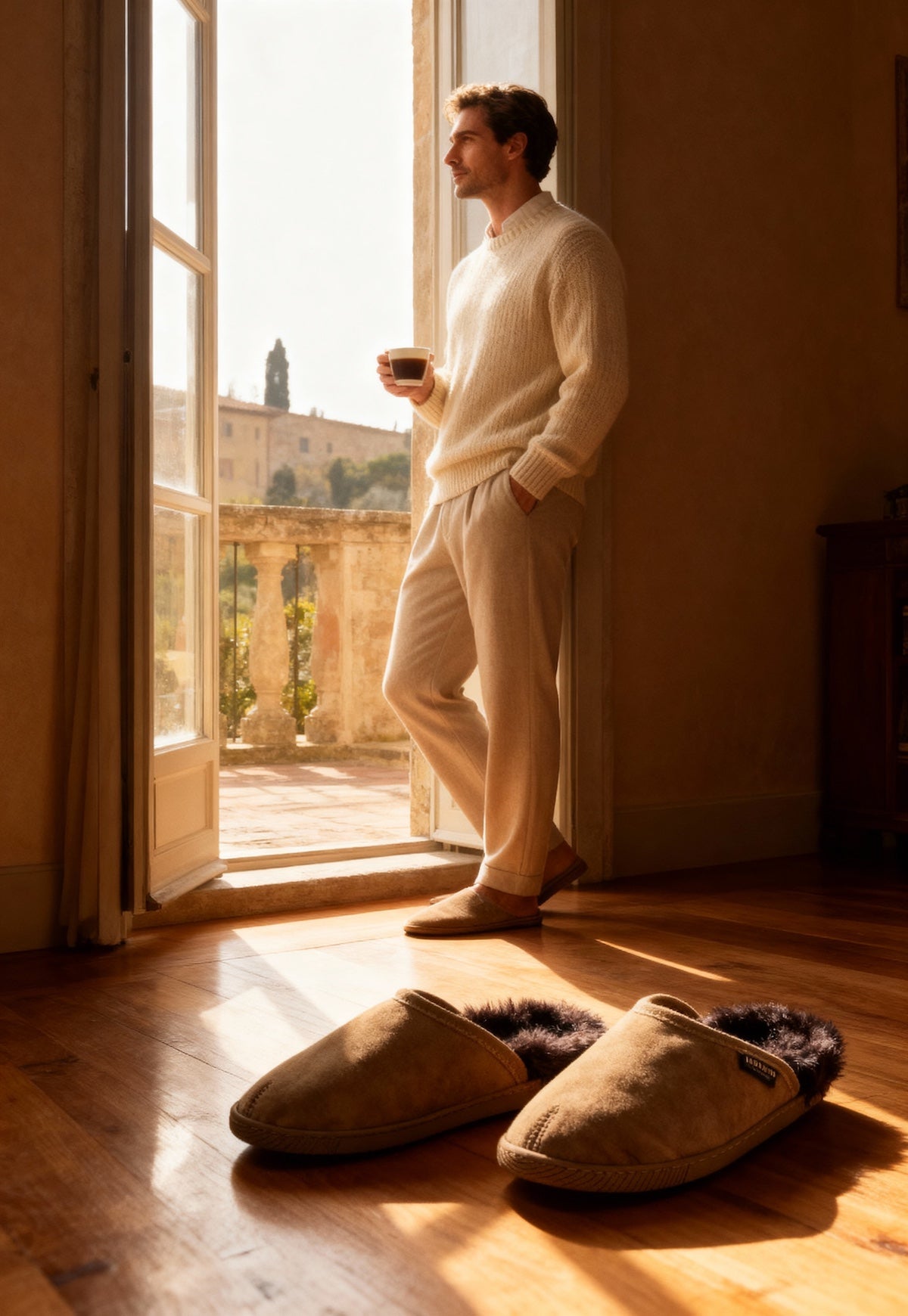 Men's Lambskin Slippers made of Suede – Merino Comfort & Non-slip Sole